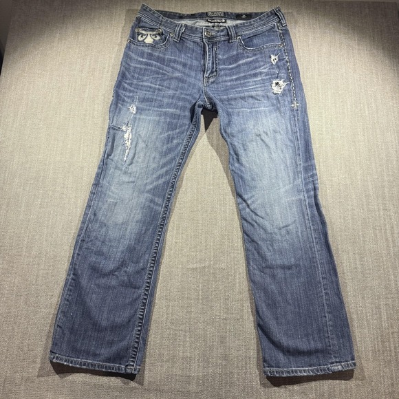 Affliction Other - Affliction Black Premium Jeans Mens 36x32 Blue Blake Straight Buckle Distressed